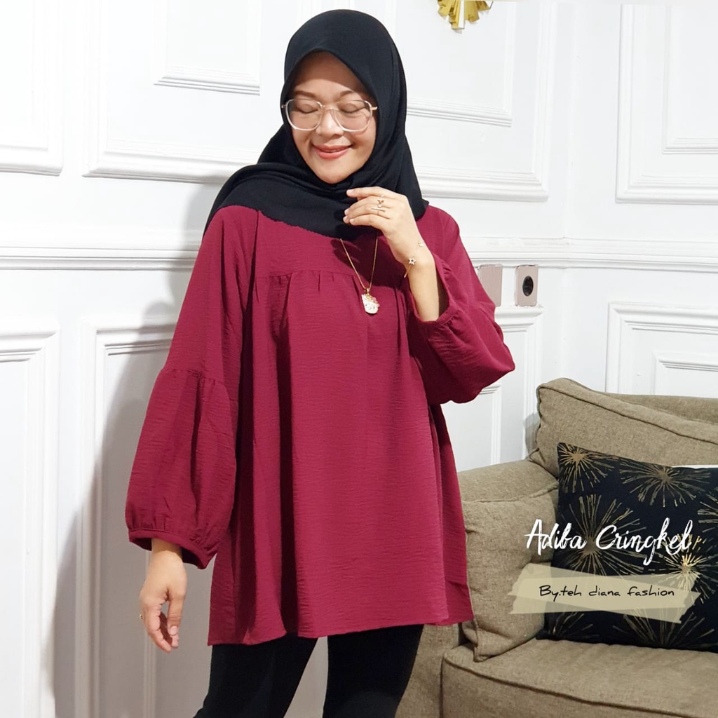 Atasan Wanita Jumbo / Baju Atasan Wanita Jumbo / Blouse Wanita Jumbo Model Adiba Crinkle Ld 124 Cm-Marun