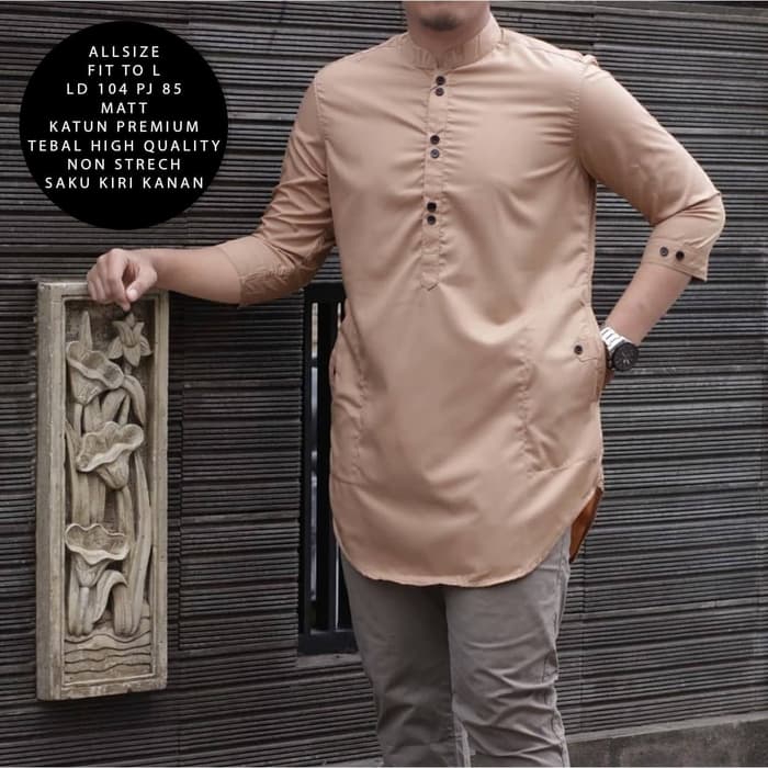 [Koko Salman Cream NI]Baju koko pria matt katun cream - Premium