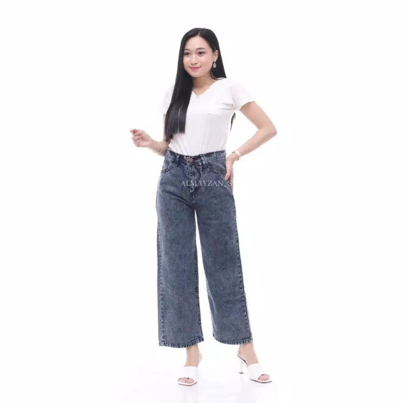 Kulot Jumbo Highwaist Wanita Loose Snow Jeans Jumbo Tebal 13Os Premium Big Size 27-38