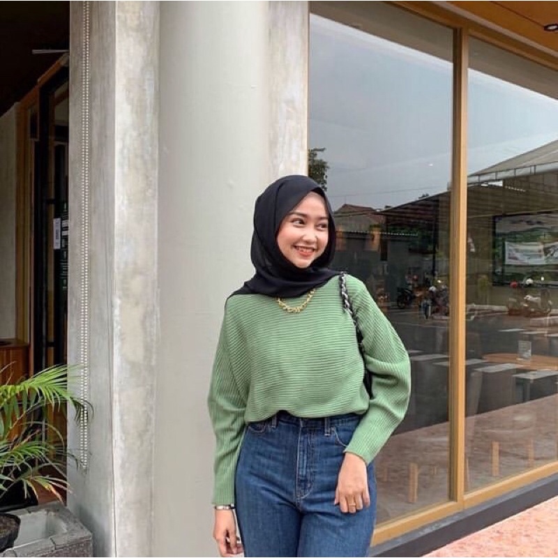 Atasan Blouse Wanita Premium / Lasperal Batwing Rajut Premium / Baju Rajut Wanita / Baju Rajut Batwing / Batwing Rajut Premium / Rajut Kalongo-Hijau Mint