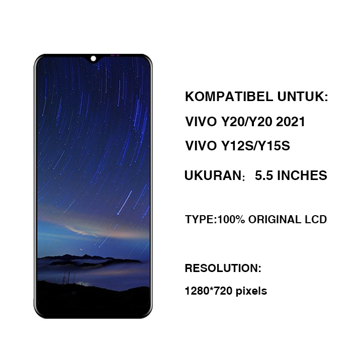 LCD VIVO Y12S Y20 Y20S Y15S Touchscreen ORI Fullset Touch Screen Bagian Digitizer Layar Sentuh Versi Tinggi dengan