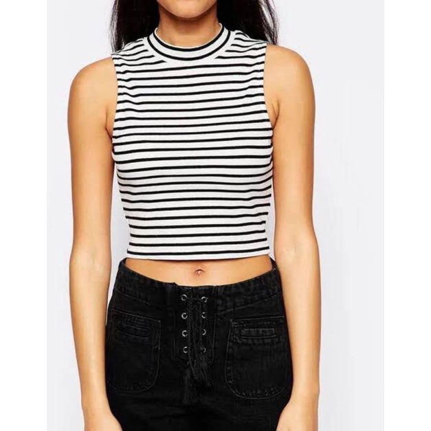 CROPTOP F21 STRIPE SLIM BRANDED EXPORT TERMURAH