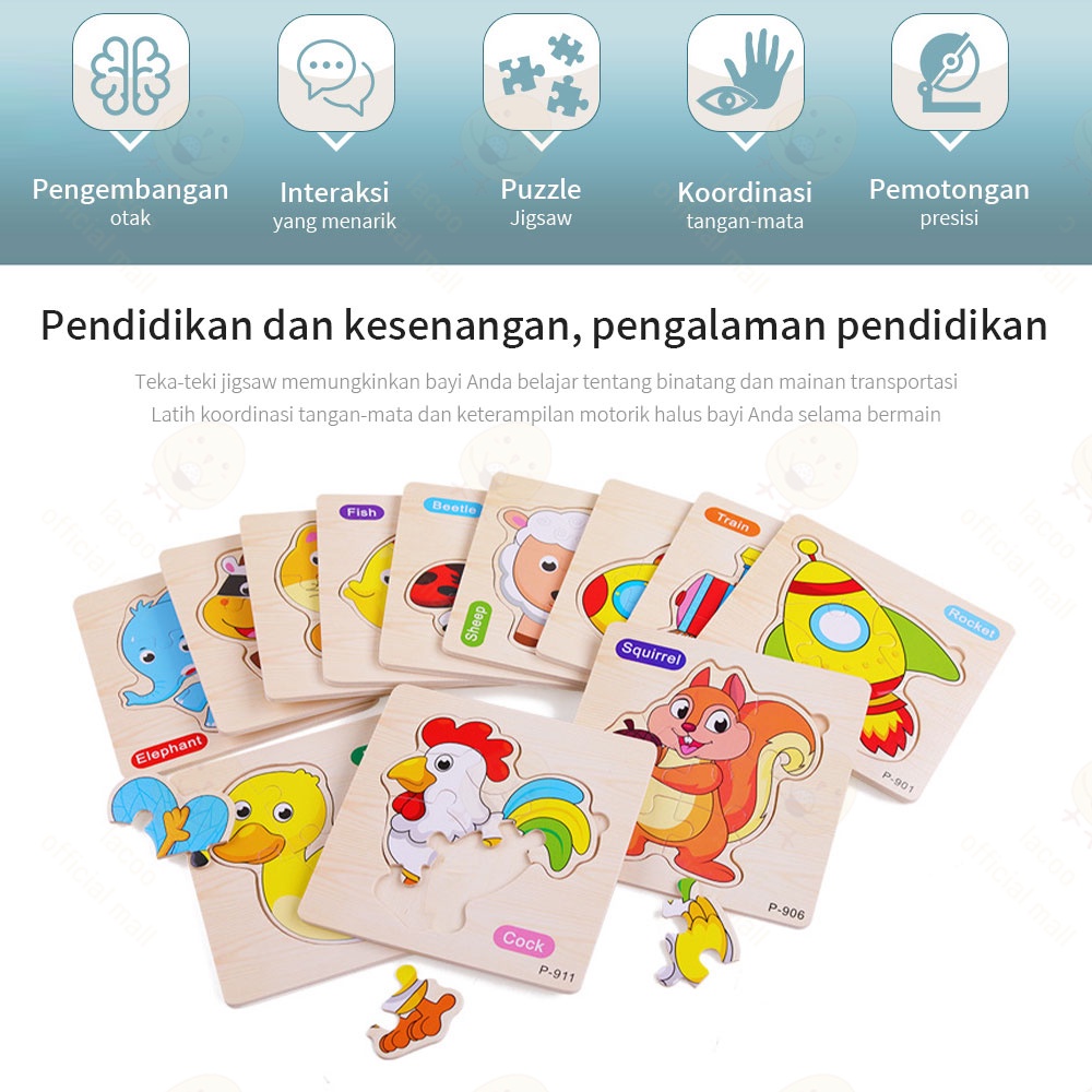 Poney Puzzle kayu mainan edukasi anak wooden toys lucu Jigsaw puzzle hewan