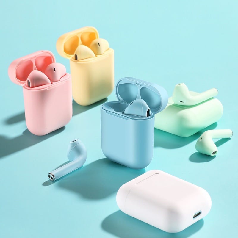 Headset Bluetooth i12 Macaron Earphone Bluetooth Wireless android iphone hedset i12