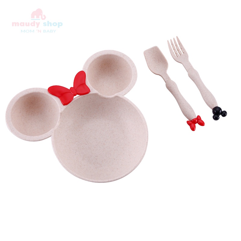 Set Piring Makan Bayi / Anak Karakter Mickey Minnie Mouse Piring Kartun Mickey Set Mangkok wheat