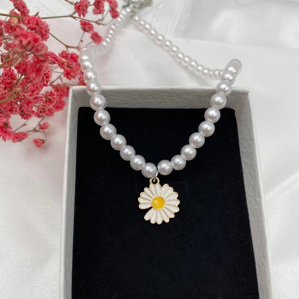 ✿AYN✿ Versi Korea Bunga Putih Daisy FA110 Pearl Kalung Choker Krisan Klavikula Rantai Perhiasan