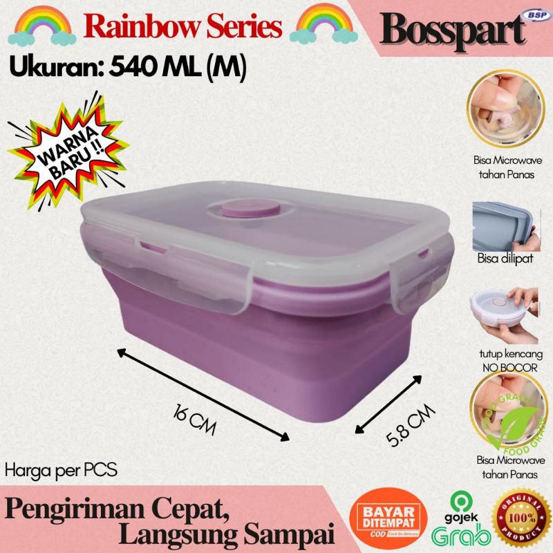 Tempat Makan Silikon Rainbow / Kotak Makan Silicone / Food Container Silicon Expandable / Wadah Makan Lipat / Toples Kotak Rainbow S M L XL