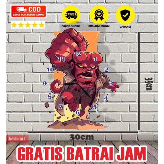 JAM DINDING KAYU UNIK KARAKTER ANAK GAMBAR ANIMASI HELLBOY