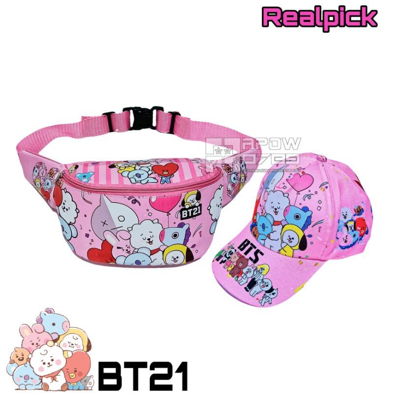 tas waistbag bt21+topi bt21 tas bts tas korea