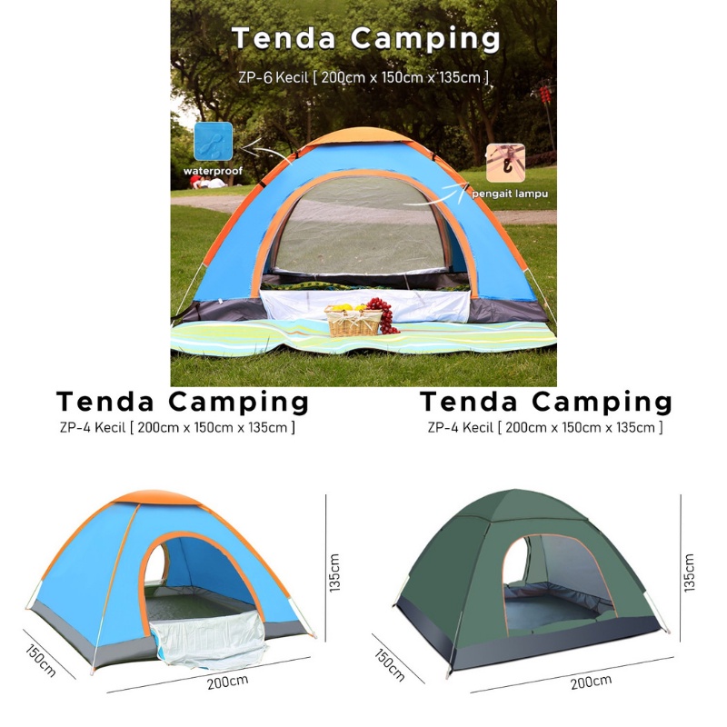 PAKET Tenda Camping dan Kursi Lipat Kapasitas Luas 4 Orang Tenda Gunung Outdoor Indoor Tenda Otomatis Outdoor &amp; Indoor Tenda Gunung Zp 5 Simple Tampa Harus Di Rakit/Tenda Outdor/Tenda Camping