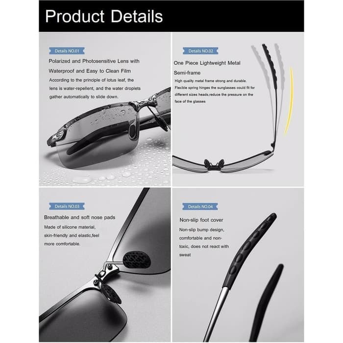 Kacamata Hitam Anti Silau Siang Dan Malam Polarized Photochromic UV400 Sports Sunglasses