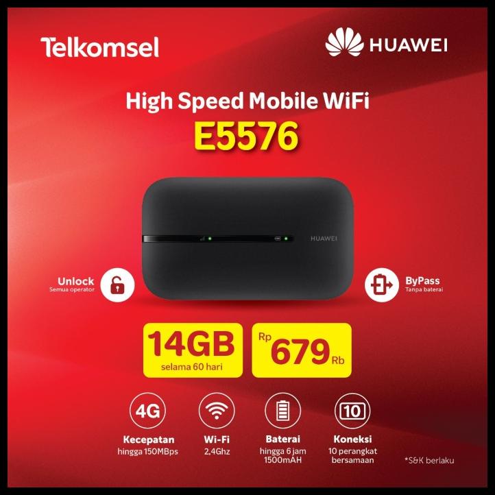 Modem Huawei E5576 4G Lte Free Telkomsel 14Gb Unlock All Operator