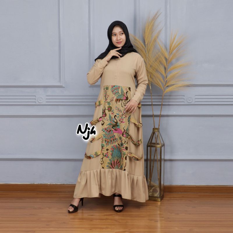 Gamis Terlaris M L XL Batik Kombinasi Polos Wolfis Premium Terbaru Modern Elegan Cantik Mewah Lucu
