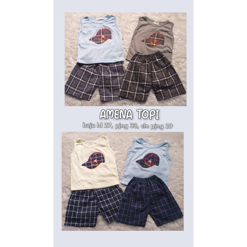 Setelan anak 1 tahun / setelan anak bayi / setelan anak laki / amena / Stelan Amena Topi