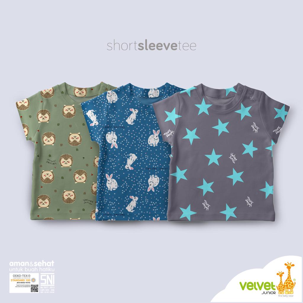 Baju Bayi 1 pcs Oblong Baju Tangan Pendek SML  Keyko Velvet Libby Junior Animal/Triangle Tangan Pintar Kaos Oblong Libby Print Kaos Oblong Lengan Pendek Baju Kaos Bayi Baju Kaos Anak Oblong Velvet Junior Bahan Katun Cotton Lembut SNI