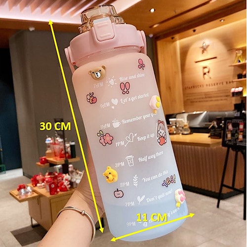Botol Minum 2 Liter Motivasi Botol Air Minum Pelangi Dengan Sedotan 2D 3D Botol Minum Botol Minum