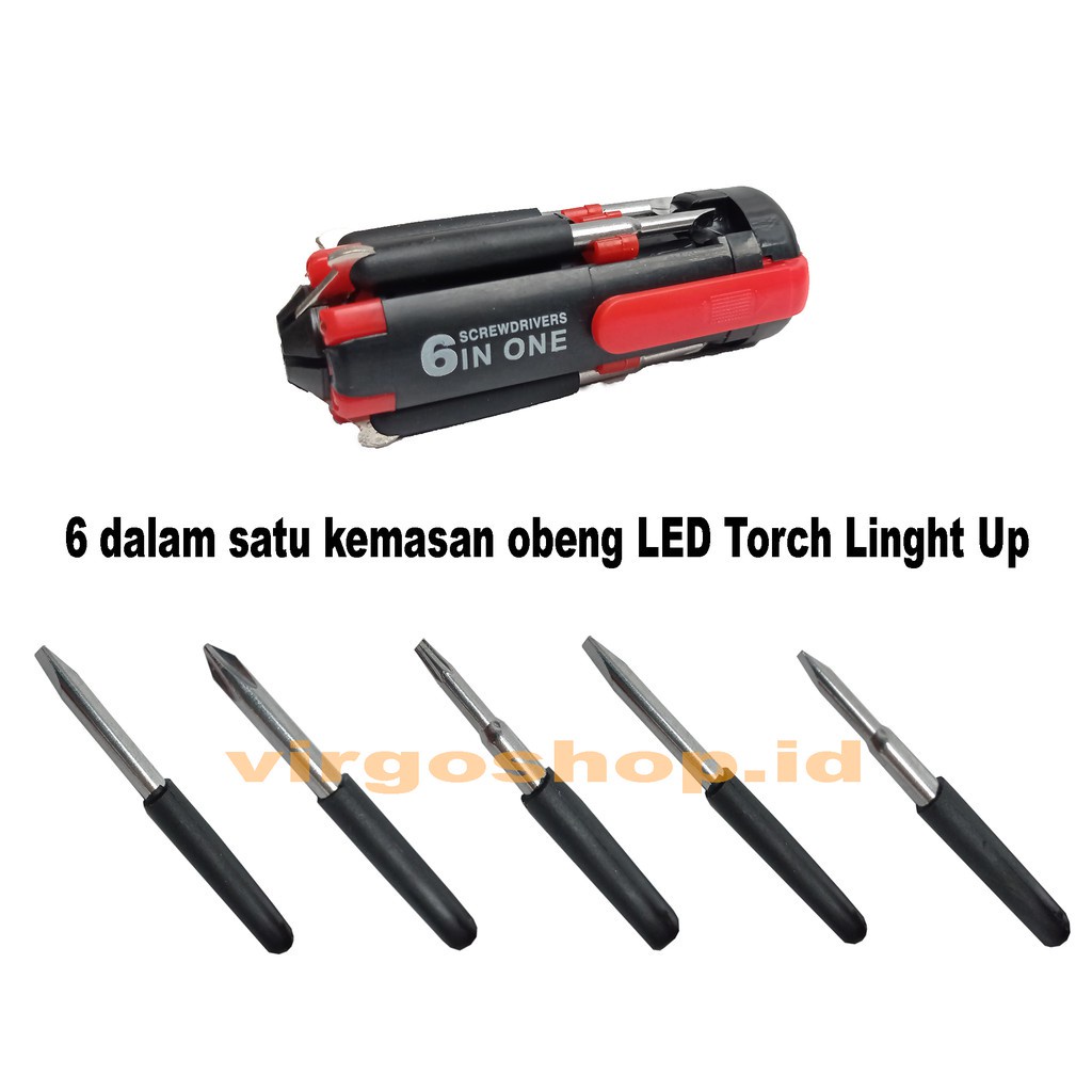 Bisa COD Obeng Set Mini Led 6 in 1 Screwdriver Multifungsi