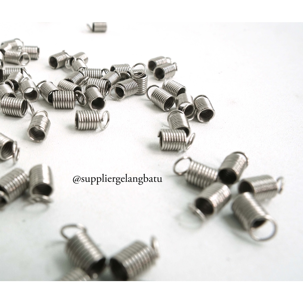 UJUNG TALI CONNECTOR 5mm SPRING CORD end per KONEKTOR SILVER masker