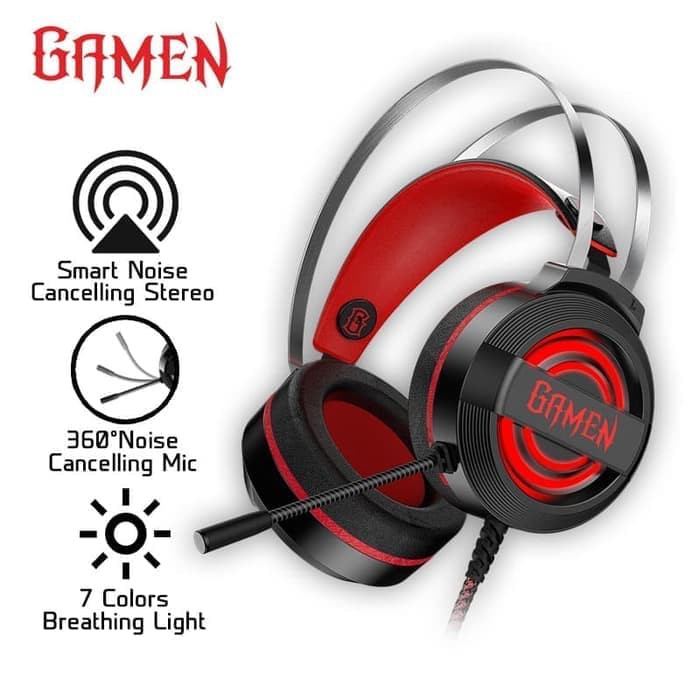 GAMEN Headset Gaming GH1100 7 Color Breathing Lights Black ORIGINAL