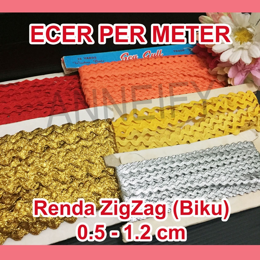 [ECER PER METER] Renda Zig Zag Pita Biku Emas Silver Gold Oranye Merah Kuning Jurnal Dekorasi