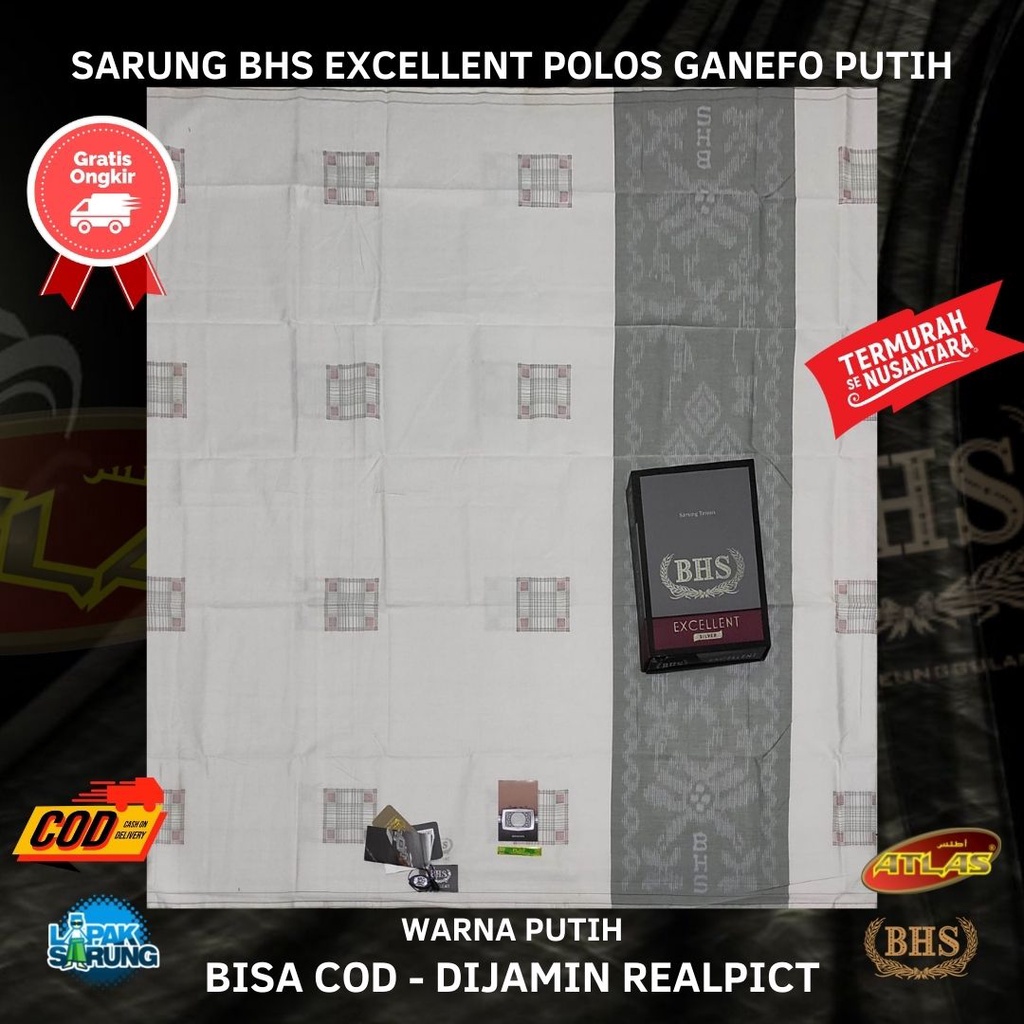 Sarung BHS Excellent Polos Ganefo Putih PGNP PGNW DGP DGW Original Istimewa