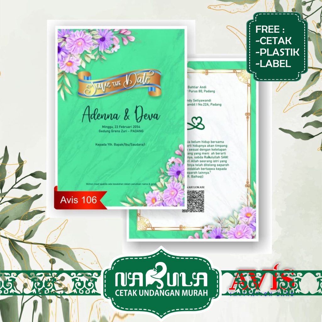 

Cetak Undangan Pernikahan / Undangan Khitan Seri Avis 106 Harga Murah