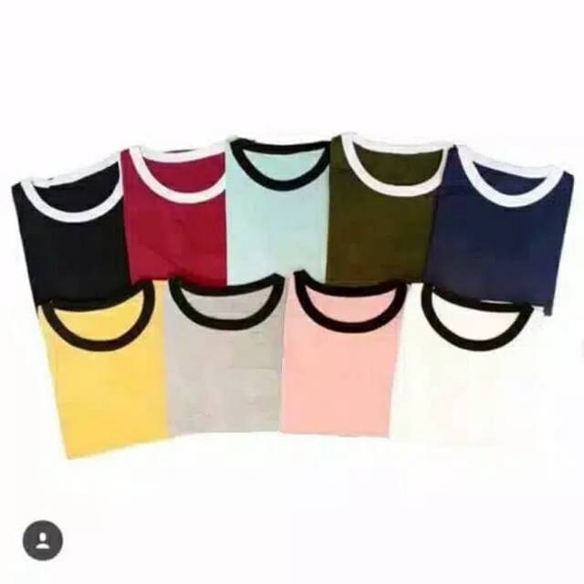 [13warna] Kaos ringer tee / kaos wanita / t-shirt