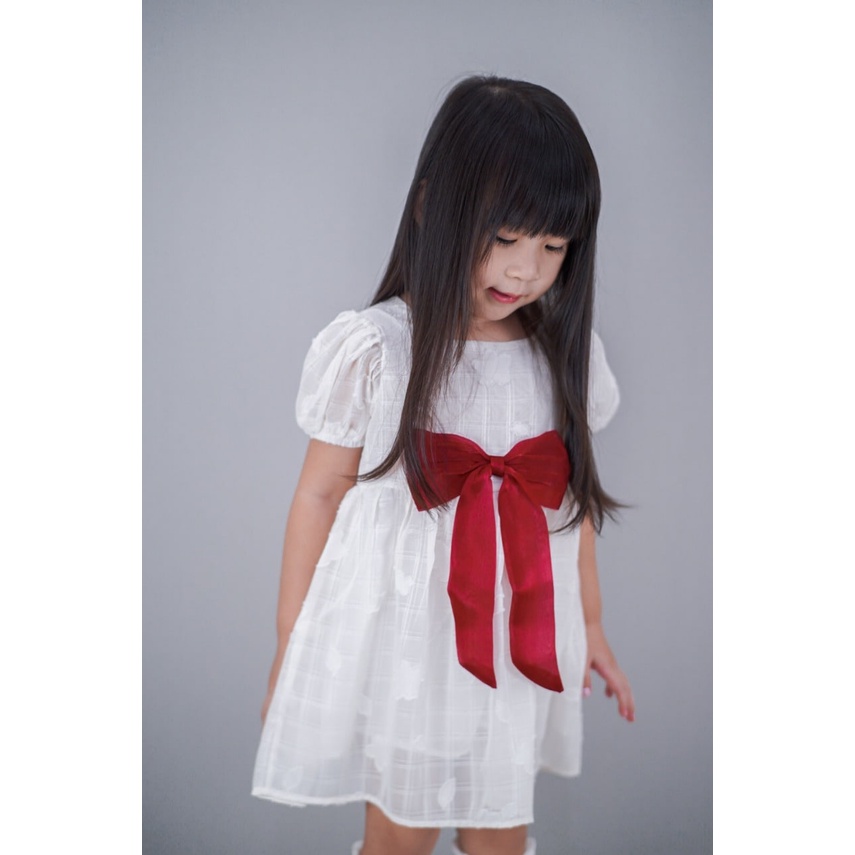 Promo !! Dress baby girls import / Dress big plain ribbon import uk 6bln-2th