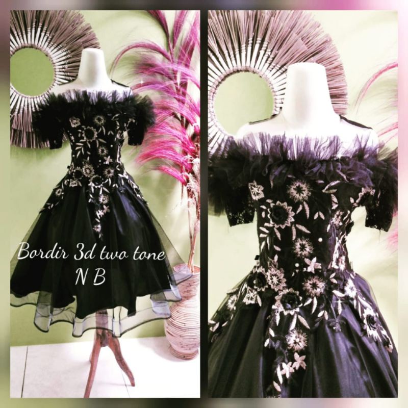 baju singer/baju penyanyi/dres singer/hitam mekar bordir warna