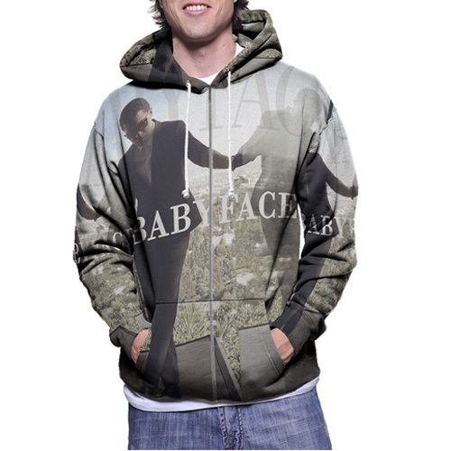 Jaket Hoodie Zipper Fullprint Babyface - Kenneth Brian Edmonds Bahan Polyester Jersey [Hoodie Dengan