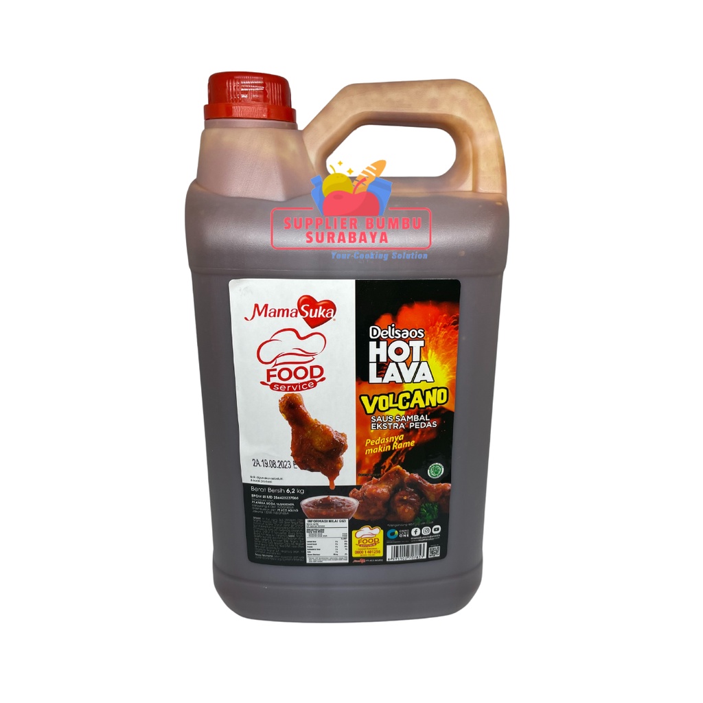 MamaSuka Delisaos Hot Lava Volcano Sauce Halal Kemasan Jerigen Resto 6.2Kg