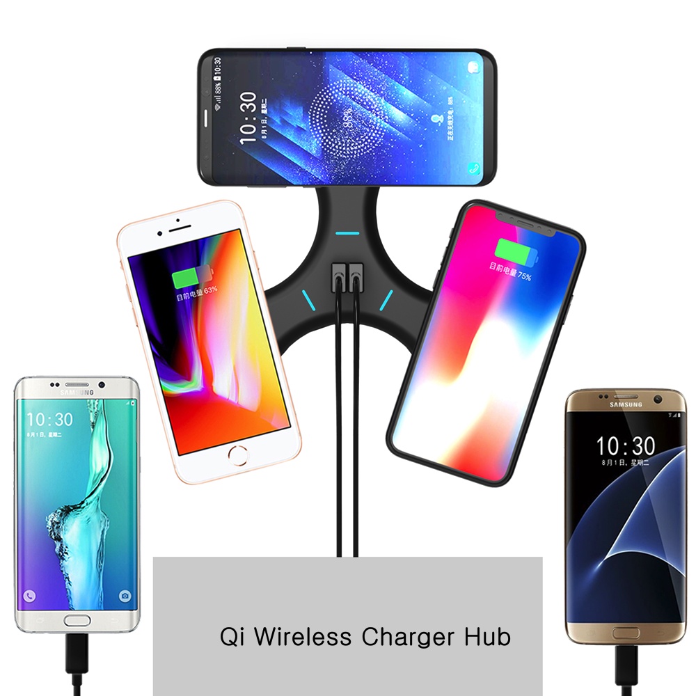 AKN88- Gyro T200 3X Qi Wireless Charger Pad Dual USB Multi Device Charging