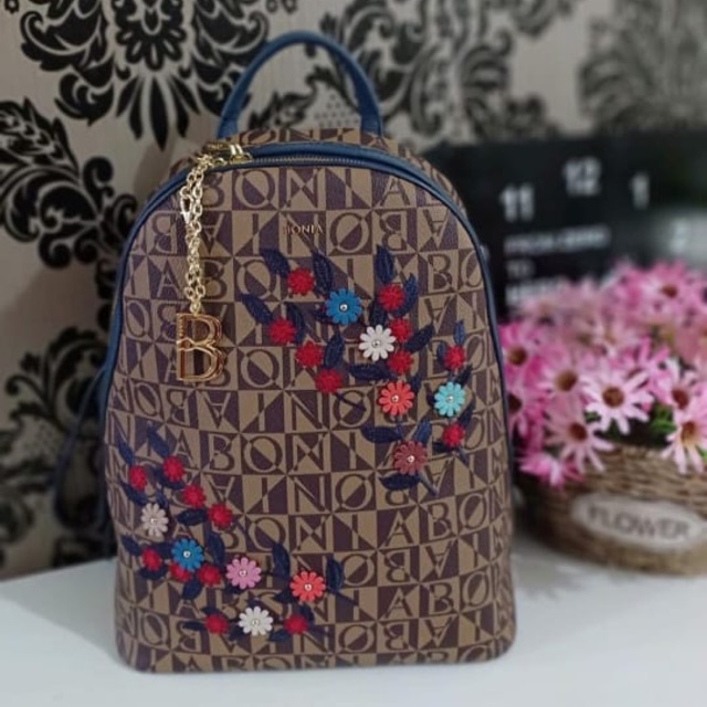 SALE TAS RANSEL BONIA MONOGRAM BUNGA ORIGINAL 100%