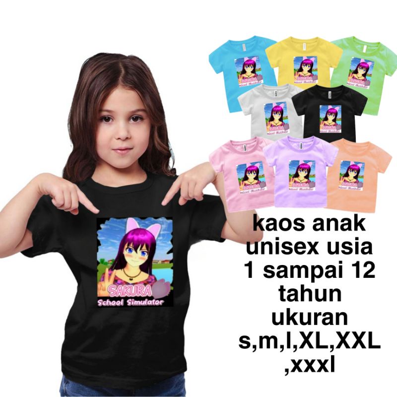 BAJU KAOS ANAK CEWEK-COWOK 1-12 TAHUN SAKURA SCHOOL SIMULATOR