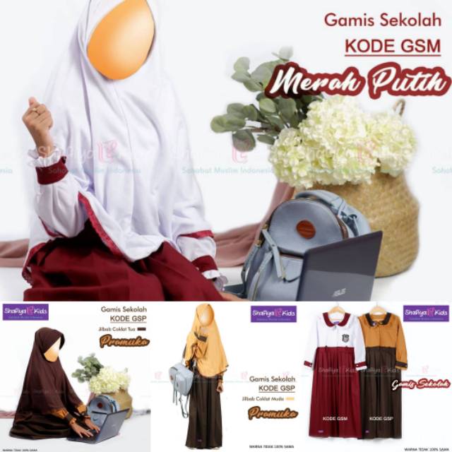 Gamis set jilbab seragam anak SD Merah Putih (GSM) dan Pramuka (GSP) by Shafiya Kids free masker