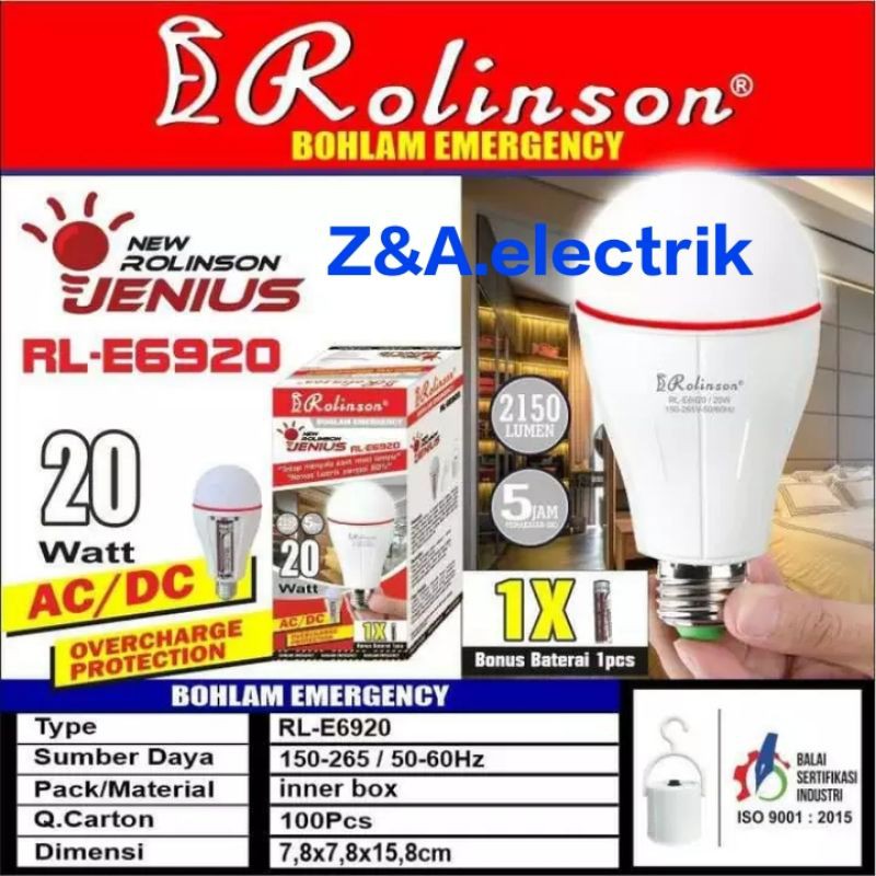 Lampu Bohlam Emergency 20 watt RL-E6920 ROLINSON