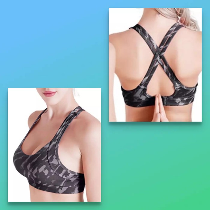 BRA BH CUP KAIT BELAKANAG SPORT GYM FITNES ZUMBA JOGGING YOGA OLAHRAGA MOTIF LORENG