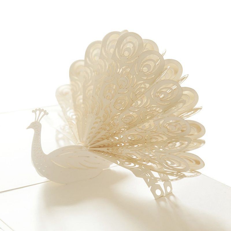 Kartu Ulang Tahun Pop Up 3d Bentuk Burung Merak Warna Putih