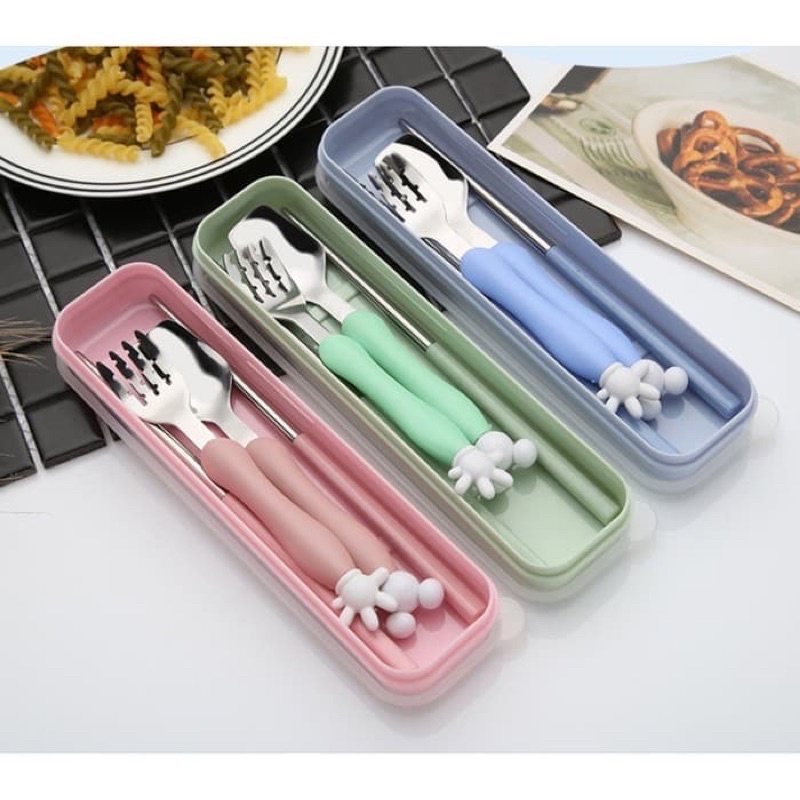 BARU Set Alat Makan Anak Micky Garpu Sumpit Sendok Set DISNEY STAINLESS Steel Souvenir Ultah Anak2