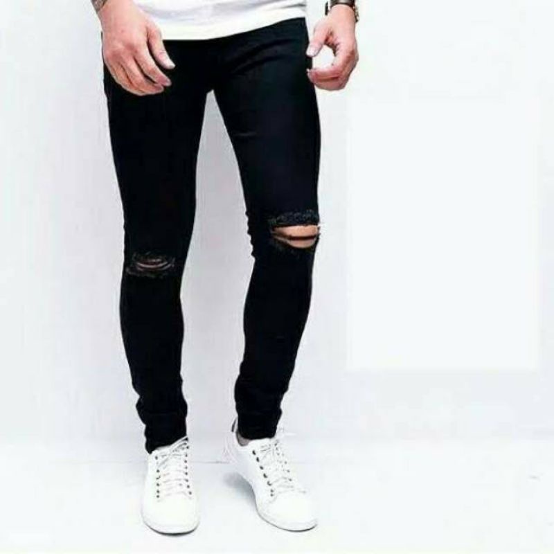 Celana jeans pria sobek lutut ripped panjang jeans softjeans streetch premium / Anyar batik