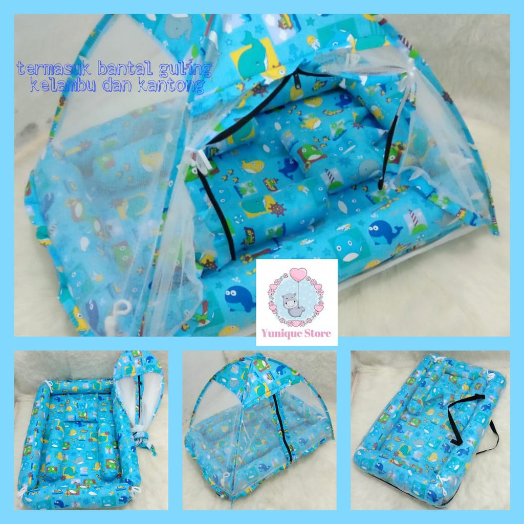 BEST-SELLER Kasur Bayi Kelambu dan-Tenda Motif Archery x Polkadot-navy CBNK 029 PLUS NON FURING-1
