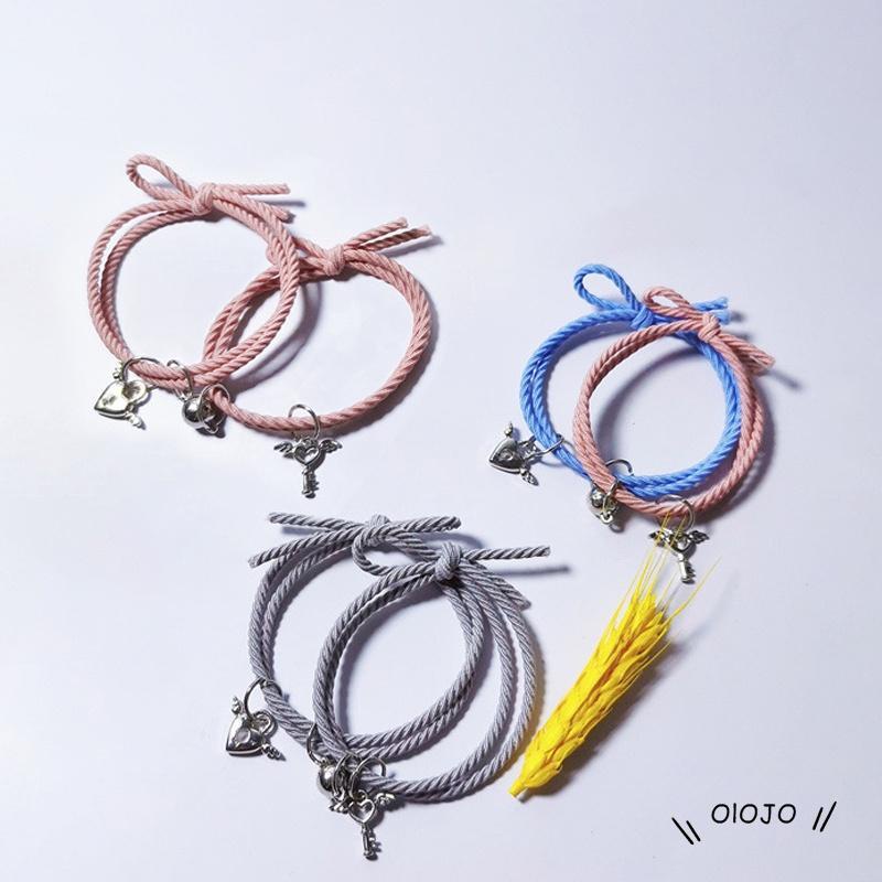 1 Pasang Gelang Tali Karet Magnetik Desain Kunci Hati Untuk Pasangan