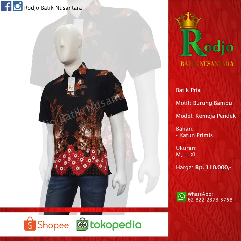 Batik Pria Motif Burung Bambu Model Kemeja Pendek