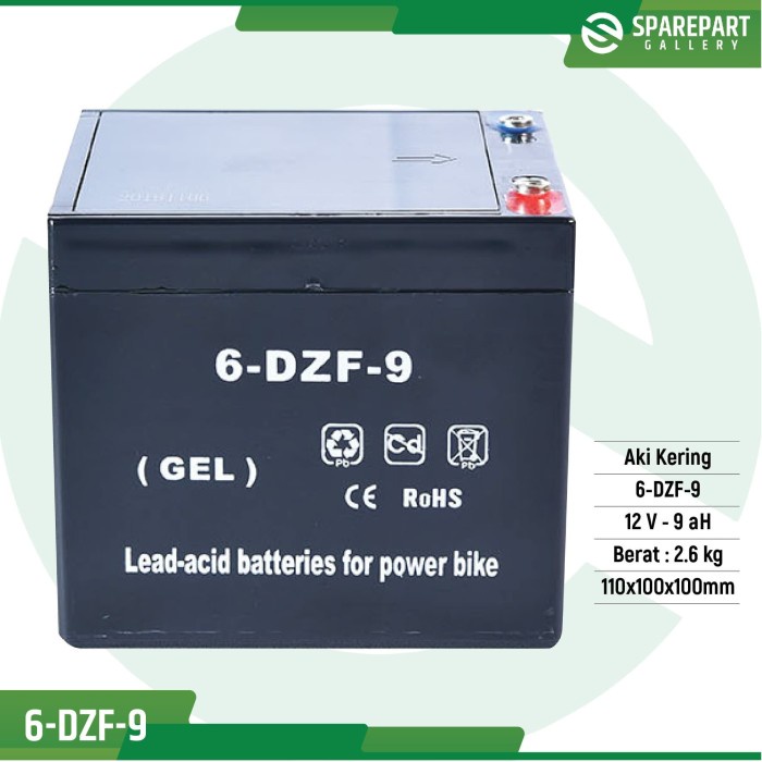 Aki sepeda listrik 12v9Ah baterai kering 6-DZF-9 sepeda lipat