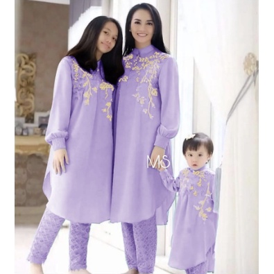 set tunik dan celana terbaru setelan bordir bahan moscreap