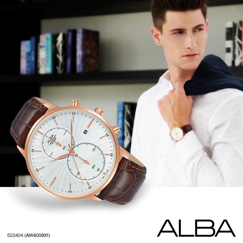 [ PROMO ] Jam Tangan Pria AW4008 Alba AW4008X1 Tali Kulit Original Chronograph Aktif Garansi Resmi