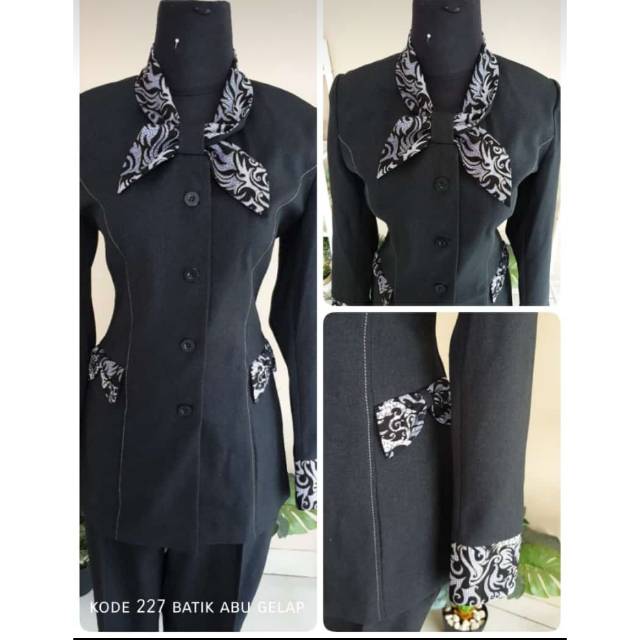 Stelan blazer pns/pemda/guru abu tua batik 227