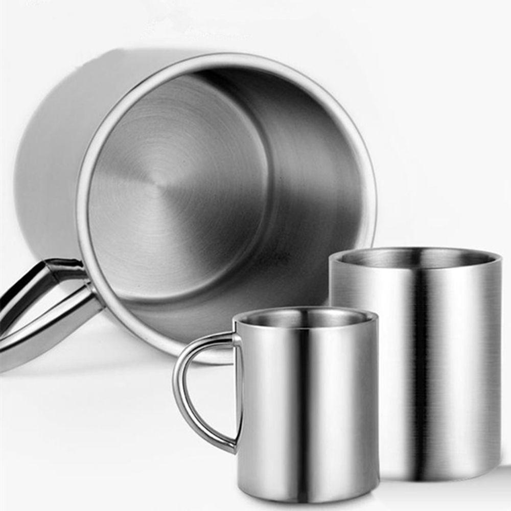 [Elegan] Cangkir Teh 220ml Anti Panas Portable Stainless Steel Dengan Pegangan silver Mug Cangkir