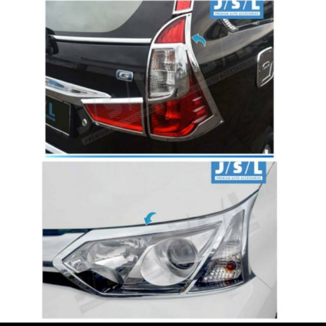 Paket garnish lampu depan belakang Grand Avanza/ Xenia hitam chrome Carbon jsl