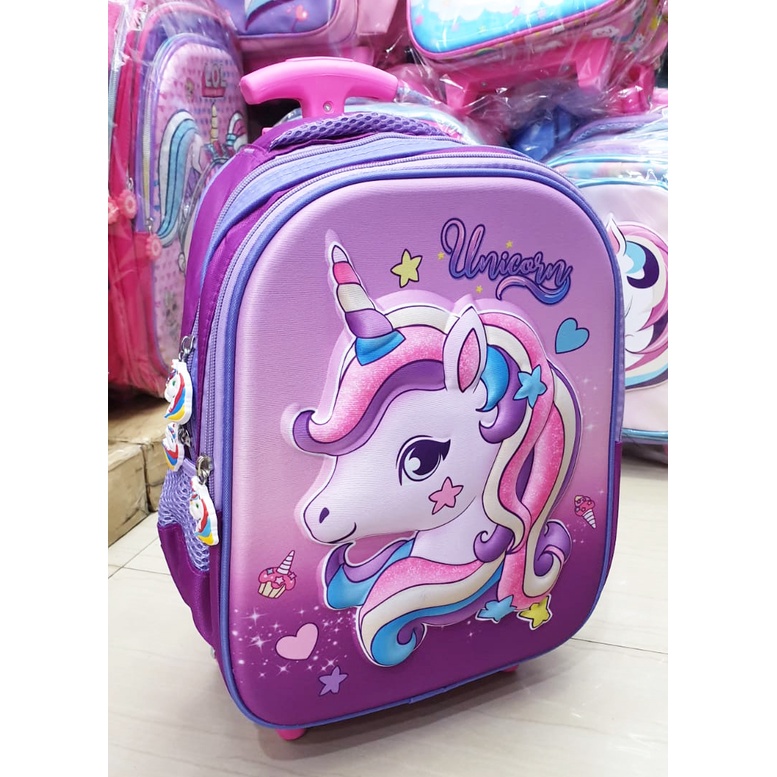 Promo TERMURAH Tas Roda Dorong Trolley Sekolah TK Anak PEREMPUAN KARAKTER PUTRI GAMBAR KUDA PONY PIRANG 3D TIMBUL UNGU LILAC ( Pirang Lily 3D 13&quot; - VALE TWO 14&quot; )